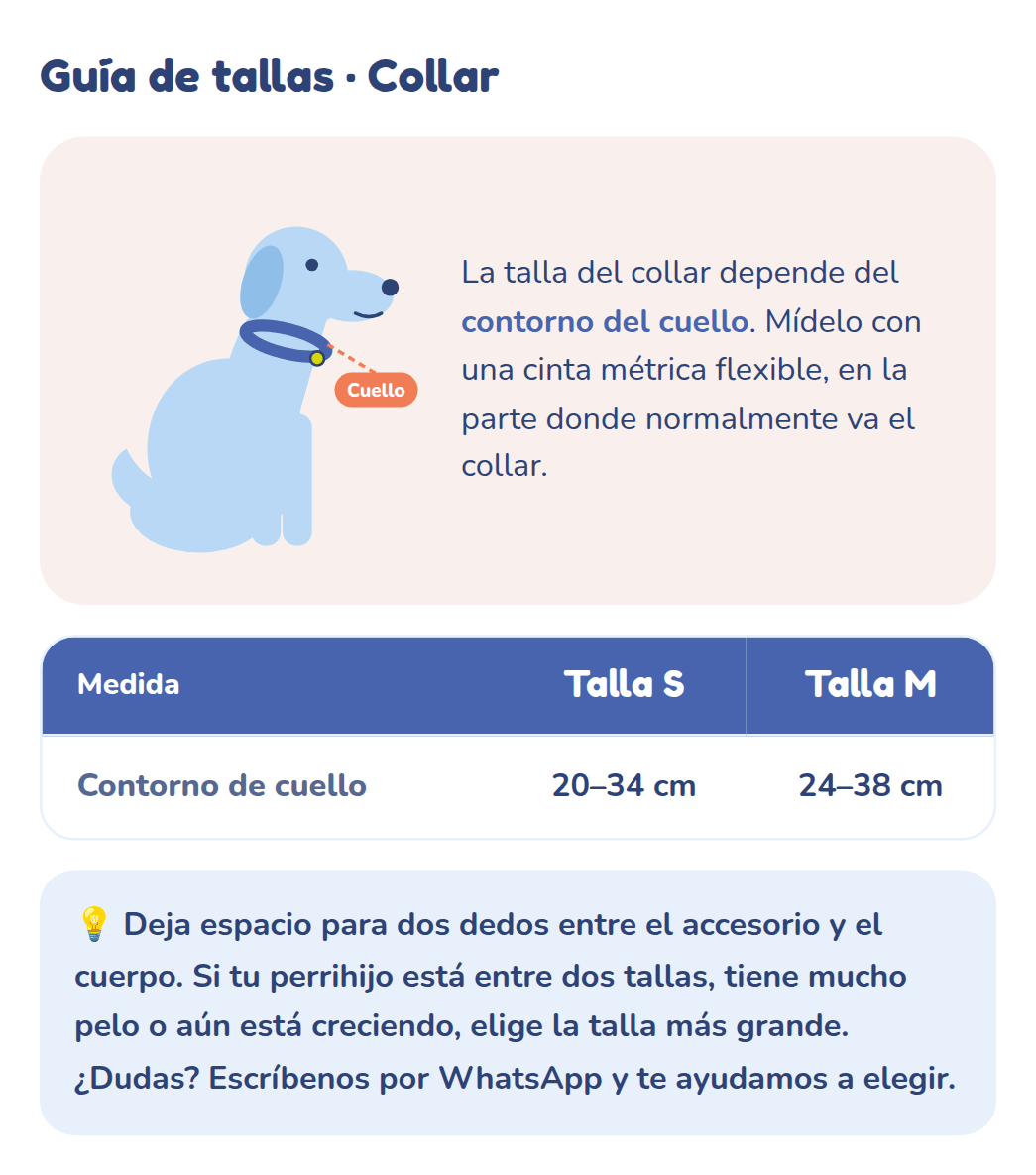 Guía de tallas del collar: contorno de cuello de la talla S y M
